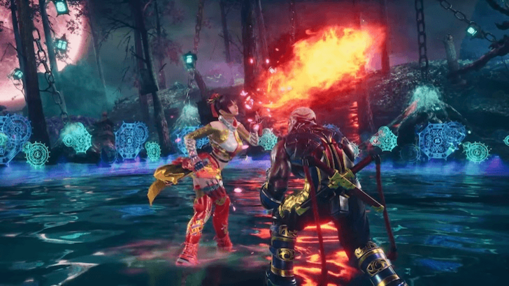 Kunimitsu using a fire-breathing attack