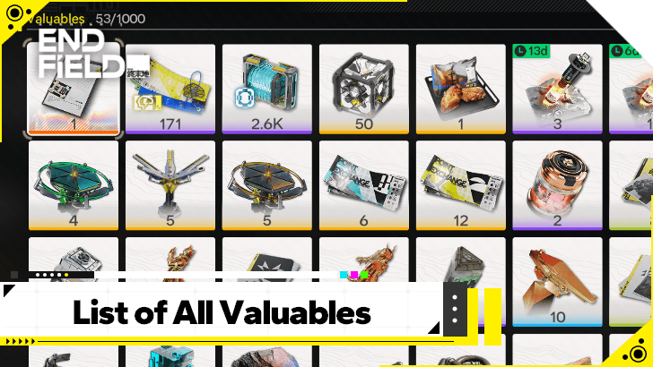 Arknights Endfield List of All Valuables