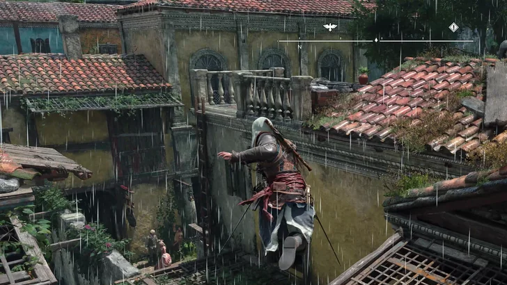 Edward jumping between roofs