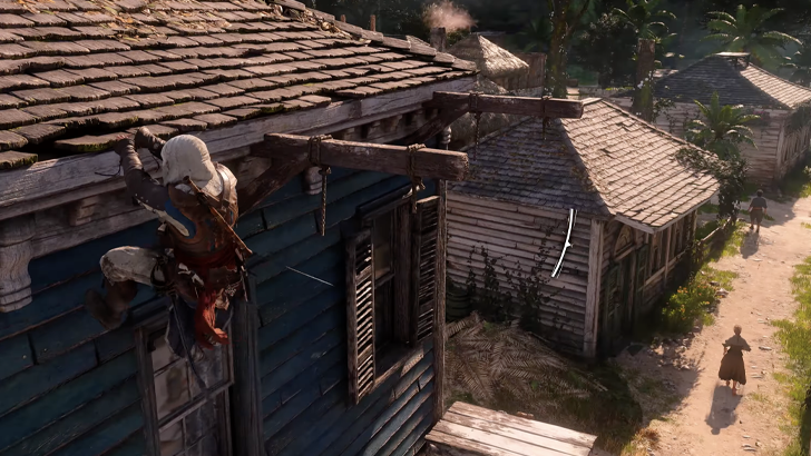 Edward hanging onto roof edge