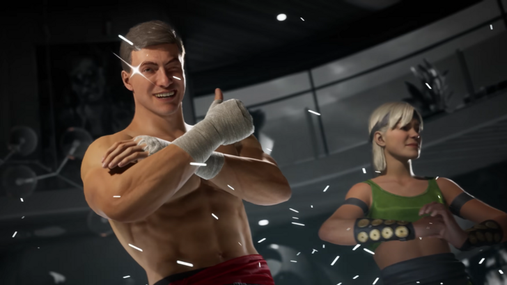 Mortal Kombat Jean-Claude Van Damme poses beside Sonya Blade