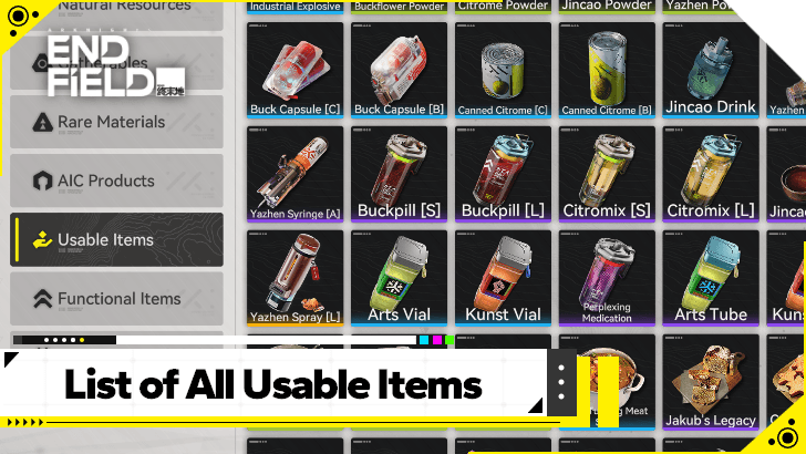 Arknights Endfield List of All Usable Items