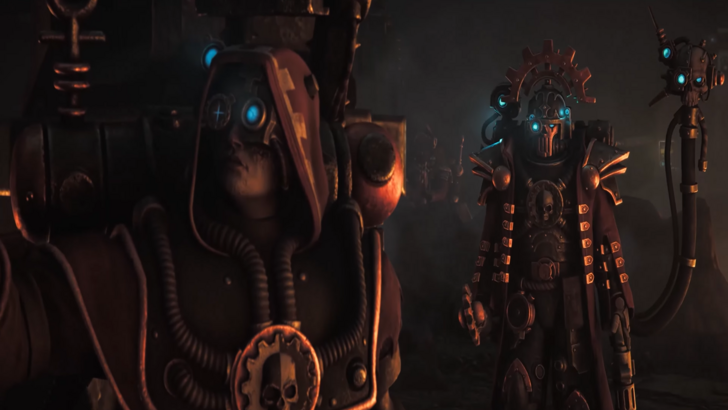 Warhammer 40,000: Dawn of War IV Technoarcheologist Potentia Delta-9 and Skitarii Marshal Sek-Ix-23 scanning the battlefield