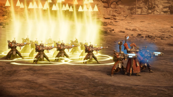 Warhammer 40,000: Dawn of War IV Skitarii Marshal Sek-Ix-23 uses his skill to buff the Skitarii squad