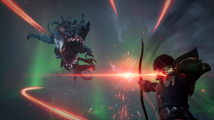 Lies of P P firing a glowing arrow at a flying monster