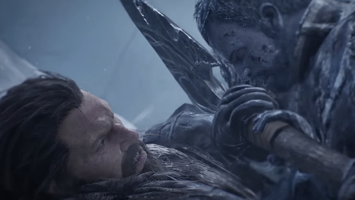 MC on ground fighting White Walker faces close together