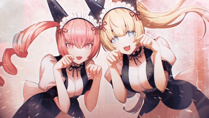 Faris NyanNyan and another character pose in maid outfits