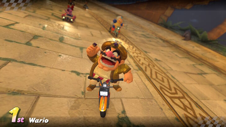mario kart world wario winning 1st place