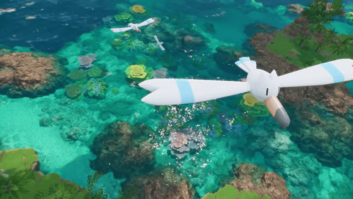 Pokemon Winds and Waves Wingull flying over the sea