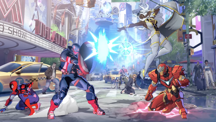spiderman and captain america fighting Iron Man and storm