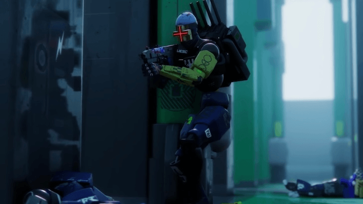 Armed soldier aiming a weapon