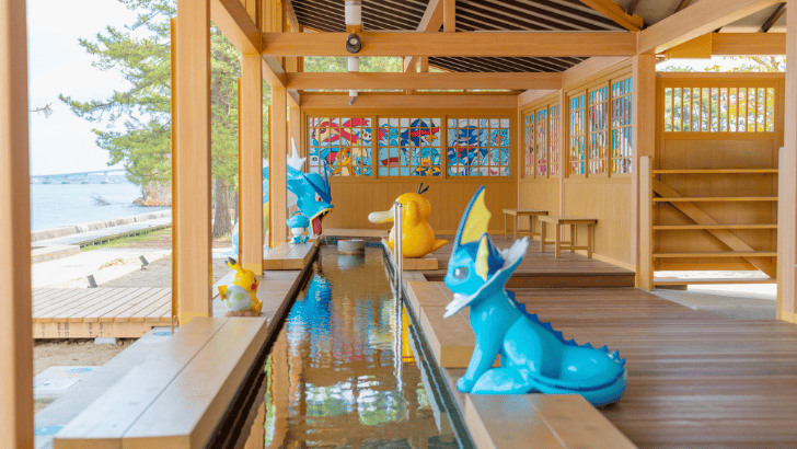 Vaporeon, Psyduck, and Gyarados at the Wakura Onsen