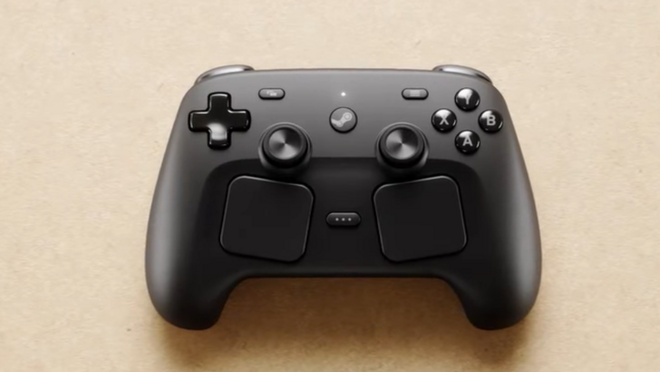 Steam Controller shown from the front on a plain surface