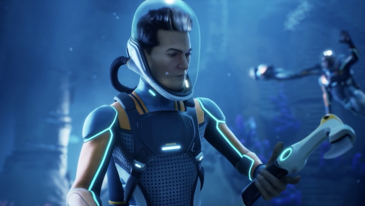 Subnautica 2 diver holding a tool