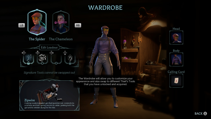 thick as thieves the spider customization settings menu
