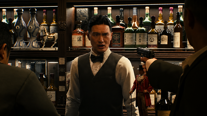 Gang of Dragon A man points a gun at a bartender