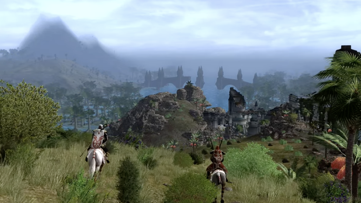 lord of the rings online two men on horseback overlooking landscape