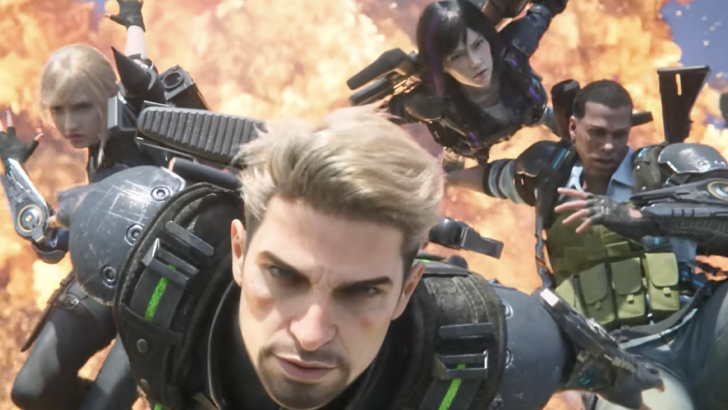 just cause mobile game four characters with explosion behind them
