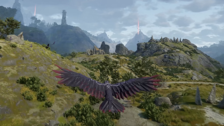 ravenbound black raven with red tipped wings and tail