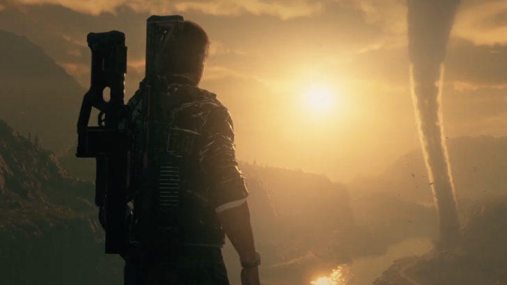 just cause 4 rico rodriguez looking out at sunset and twister