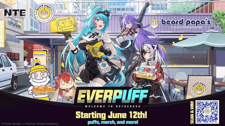Promotional artwork for the Neverness to Everness x Beard Papa