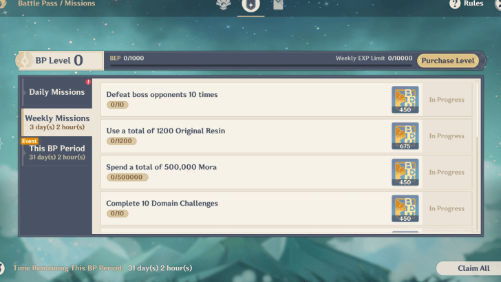 BP Weekly Missions