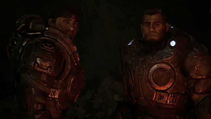 Gears of War E-Day Marcus Fenix and Dominic Santiago looking over the horizon