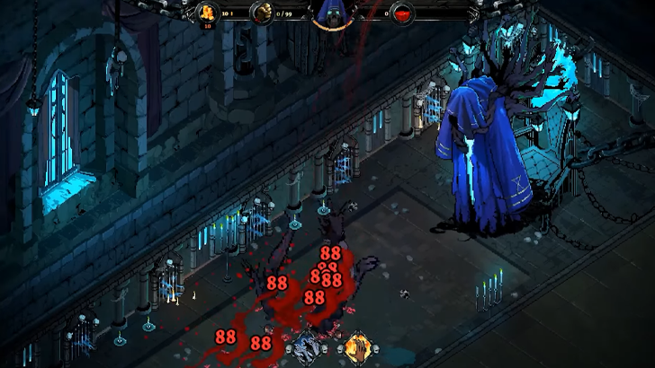 infamous keepers gameplay blue hooded figure fighting bloody enemies with life count