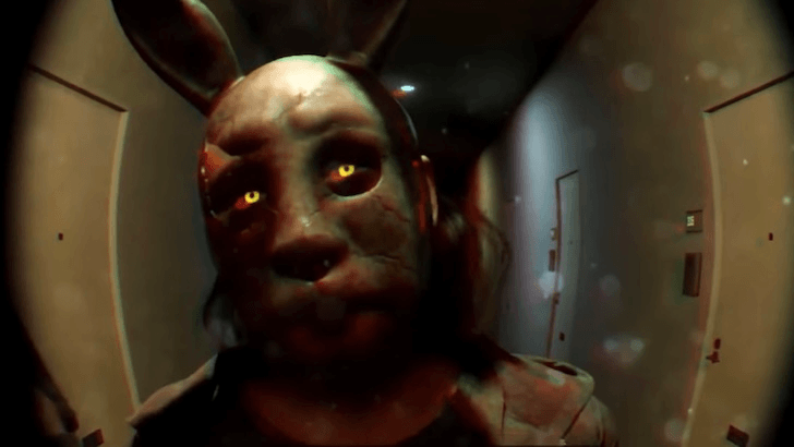 blood bunny mask through door peephole