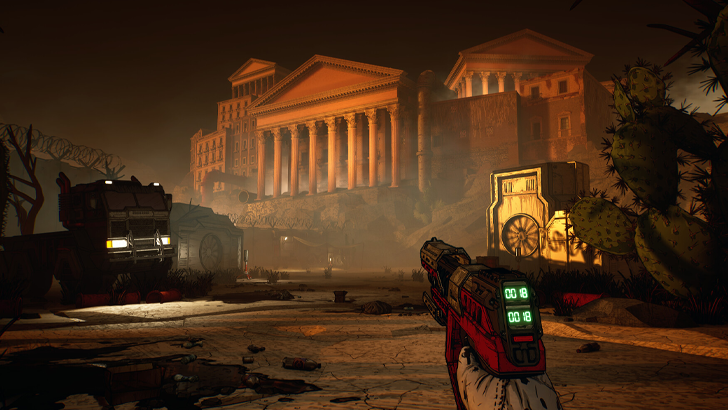 dioxide gameplay pointing gun to building