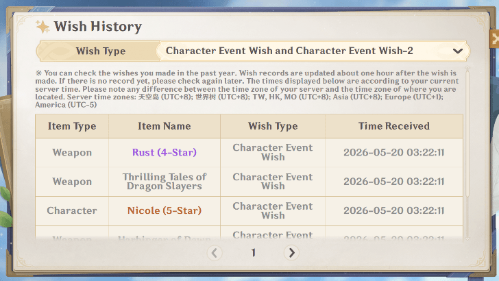 Genshin Impact Banner History List