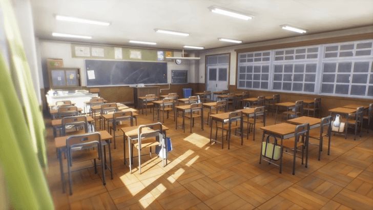 A clasroom setting in Persona 4