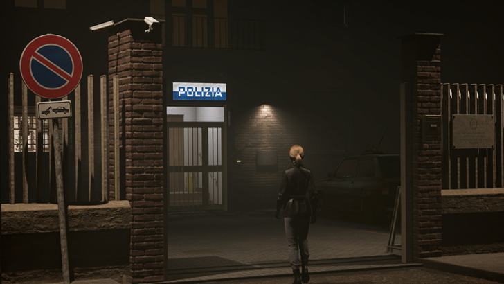When Sirens Fall Silent Mila standing infront of a police station