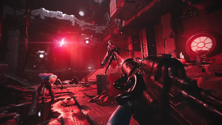 Iuna abyss first person gameplay shooting enemies red light