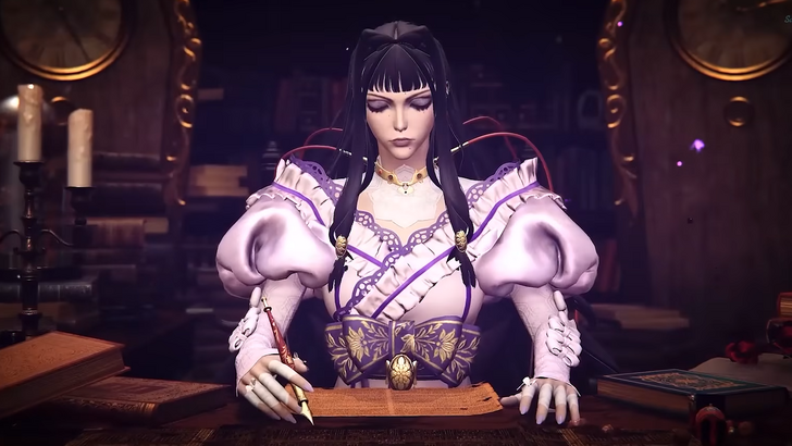 chronoscript the endless end female vampire writing on a desk