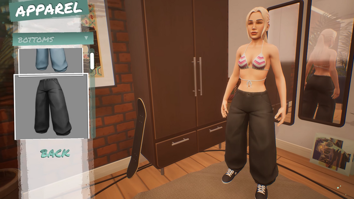 skatesterre blonde woman in a bikini and sweatpants