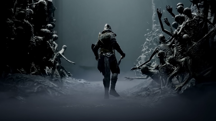 mistfall hunter silhouetted man surrounded by canyon walls