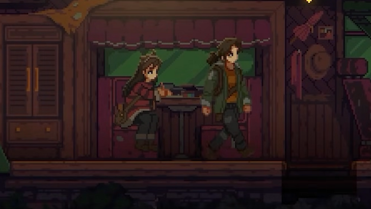 the road of dust and sorrows pixel art two women in a camper van