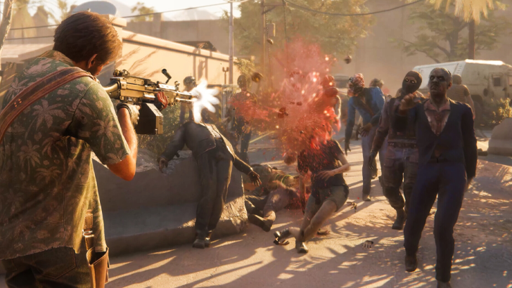 sunny shooting at zombie hoard bloody explosion