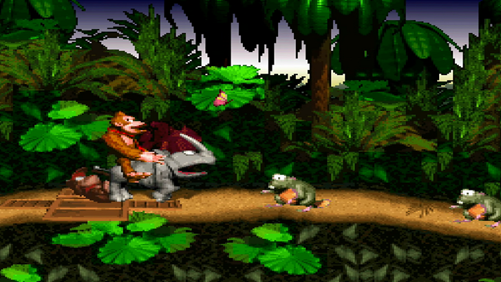 Donkey Kong Challenge Event Donkey Kong and Diddy Kong riding a rhino through the jungle