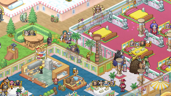 restaurant overview pink and yellow