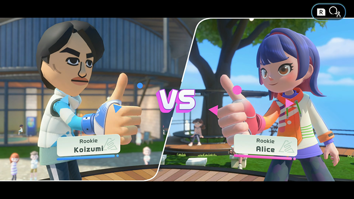 Nintendo Switch Sports Resort Players competing in Thumb Wrestling