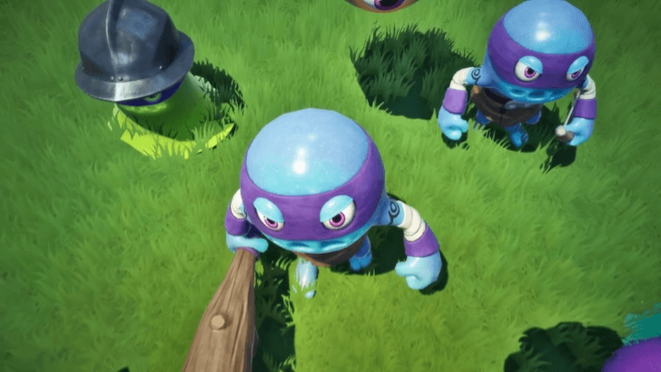 blue circular enemies walking with fists clenched