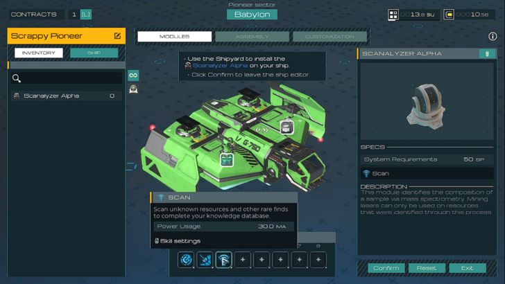 spacecraft ship edit screen 
