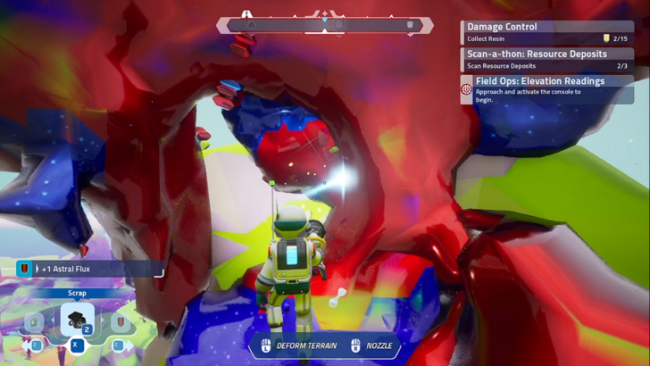 starseeker astroneer expeditions gathering space fuel from an opalsecent chunk