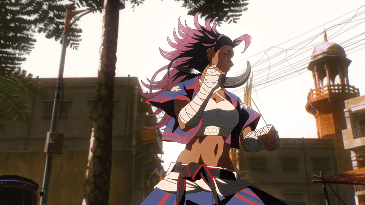 yasmine half body profile in fighting stance
