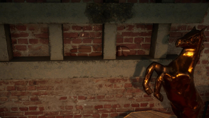 meccha chameleon hiding in brick wall