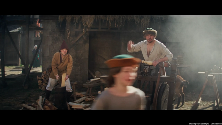 the guild europa 1410 child running across a the frame with a spinning wheel in background