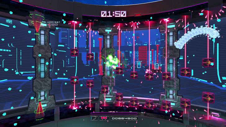 OUTBLAST ship exploding upon impact with an enemy block