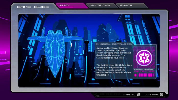 OUTBLAST Game Guide menu showing the story details